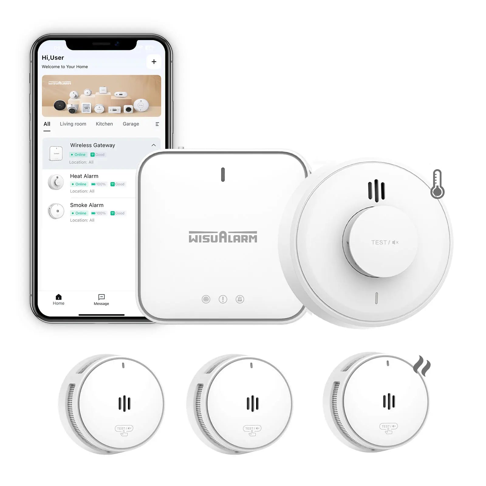 Gateway and 3 Smoke & 1 Heat Alarm