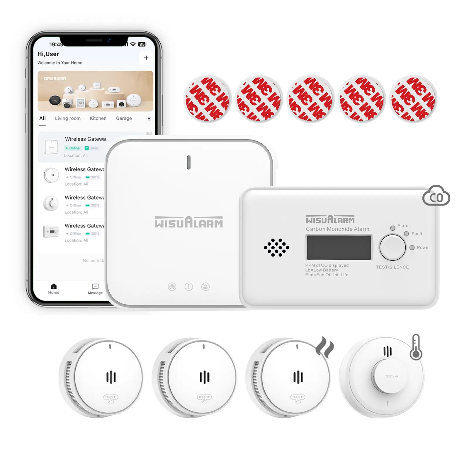 Gateway and 3 Smoke & 1 CO & 1 Heat Alarm