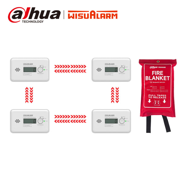 Interlinked Carbon Monoxide Alarm (4PCS) & Fire Blanket