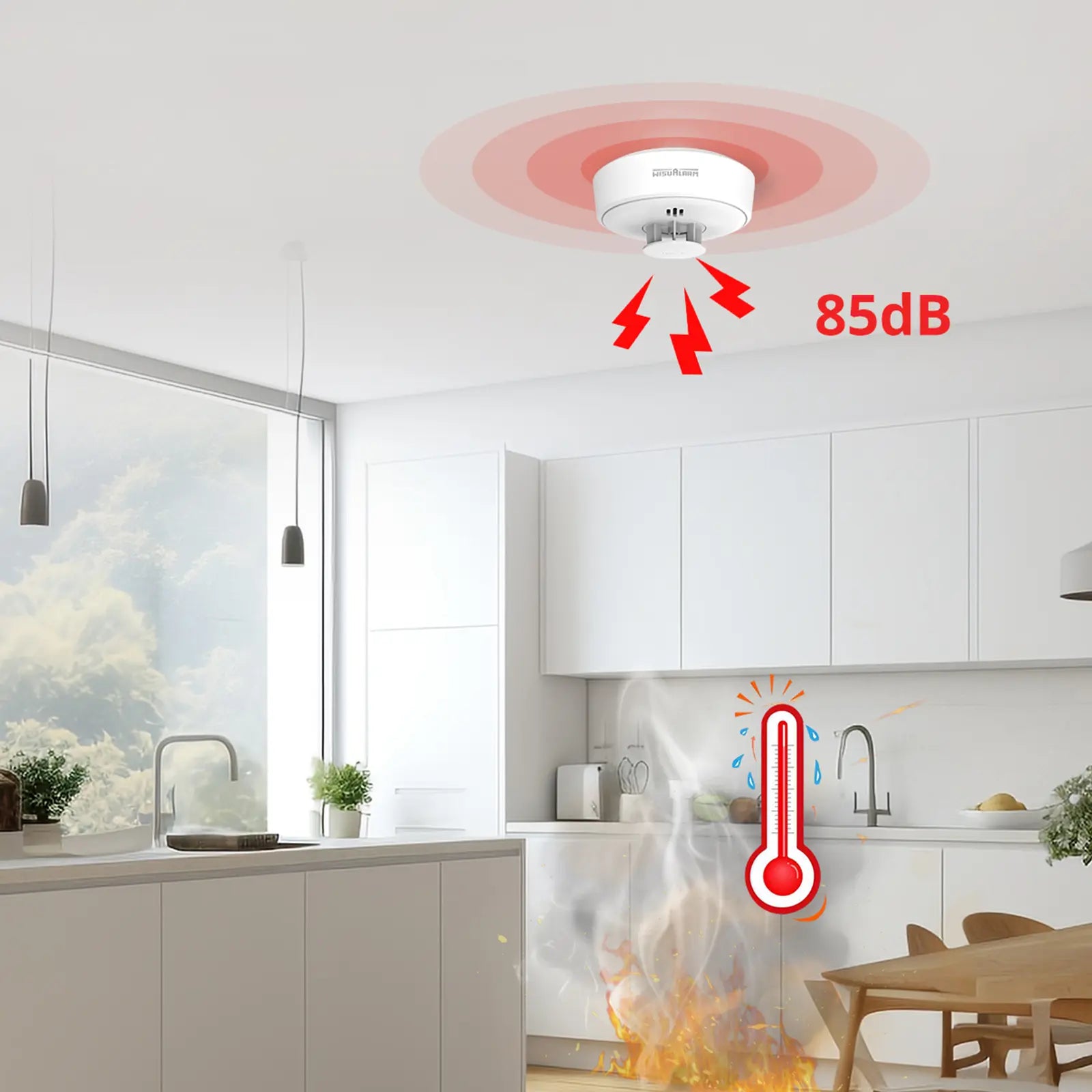 H01 heat alarm sound output of 85dB(A)